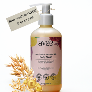 Avee Kids Body Wash bottle, oats and vitamin enriched gentle cleanser for children ages 5–12 in India
