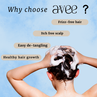 Child washing hair with Avee gentle kids shampoo, tear-free formula safe for sensitive scalp care