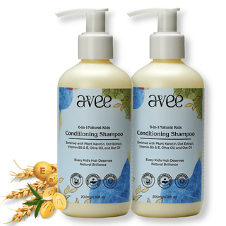 Avee Kids Shampoo pack of 2 bottles, sulphate free oats and keratin formula for smooth, healthy hair ages 5–12